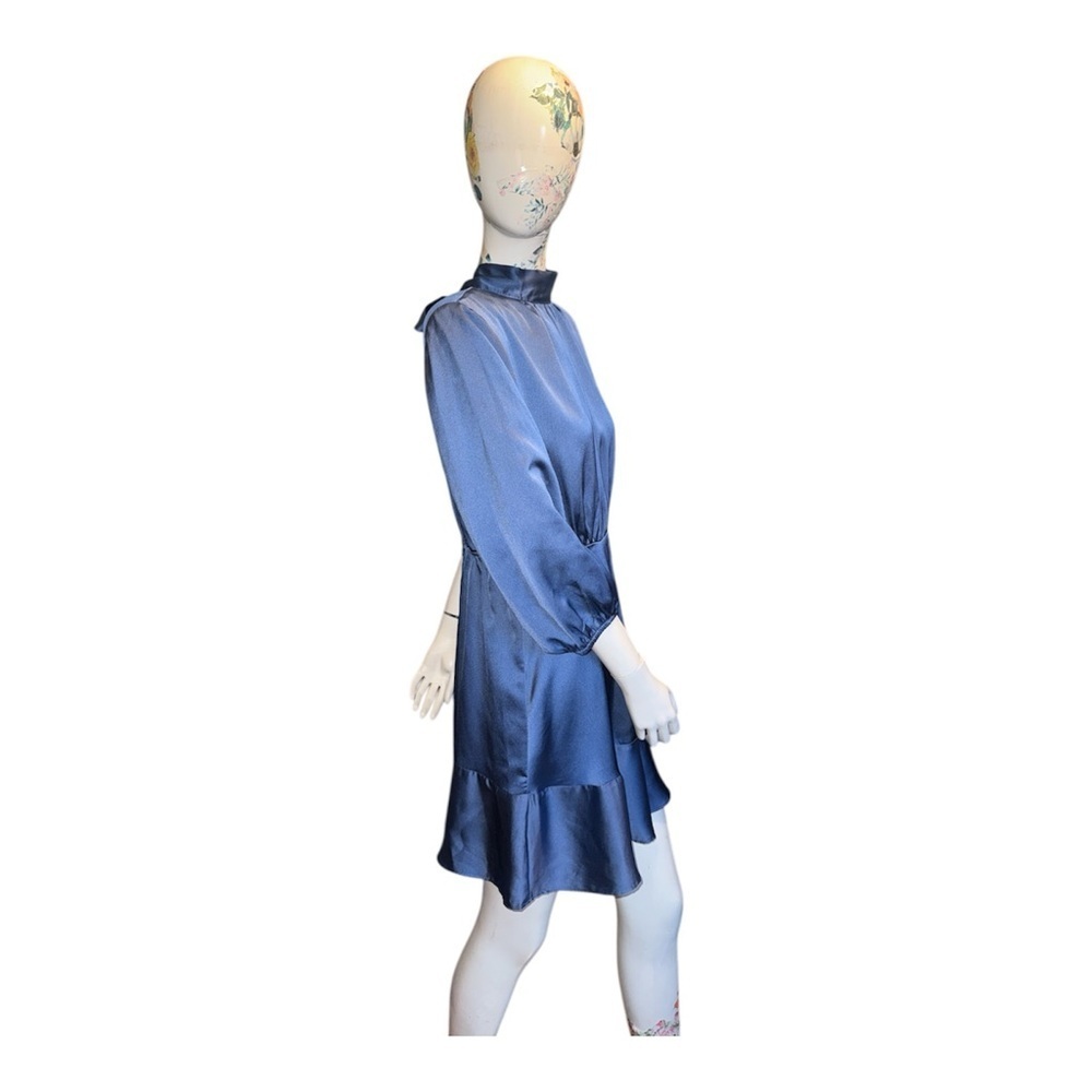 VICI Call me Angel textured blue satin mini dress in denim blue, Size M, - Picture 3 of 5